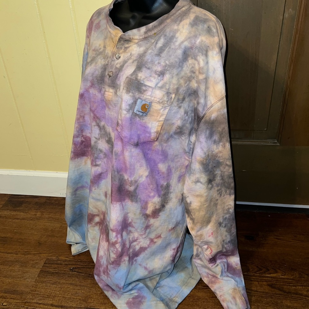 Carhartt Henley Multicolor Custom Tie Dye Long Sleeve Shirt Size 2XL - Picture 5 of 9